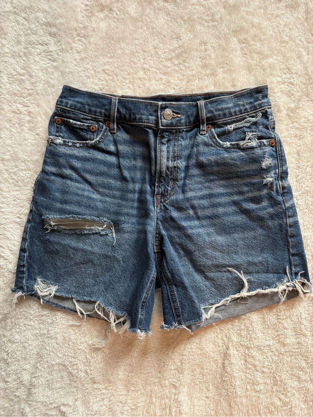 American Eagle Outfitters Distressed Dark Blue Denim Shorts